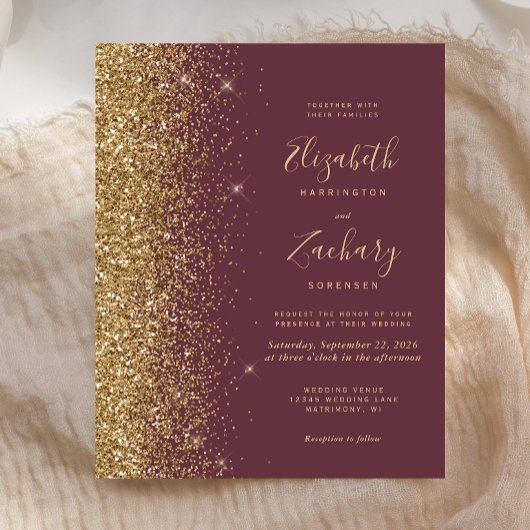 Papier Budget Dark Burgundy Gold Parties scintillant de m