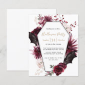 Papier Budget Dark Floral Bourgogne Halloween Invitation (Devant / Derrière)