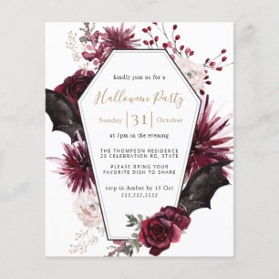 Papier Budget Dark Floral Bourgogne Halloween Invitation