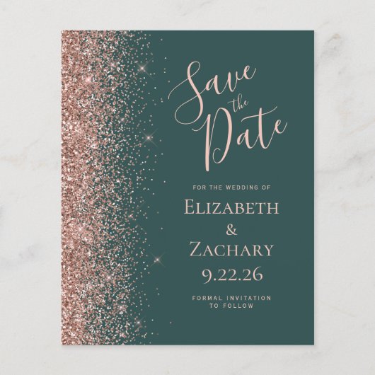 Papier Budget Dark Green Rose Gold Enregistrer la date (Devant)