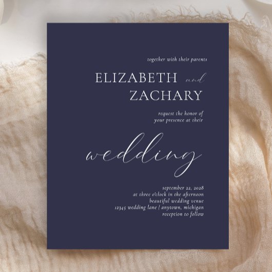 Papier Budget Dark Navy Faire-part de mariage de script b