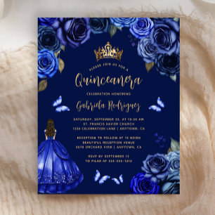 Papier Budget Dark Royal Blue Floral Princess Quinceañera