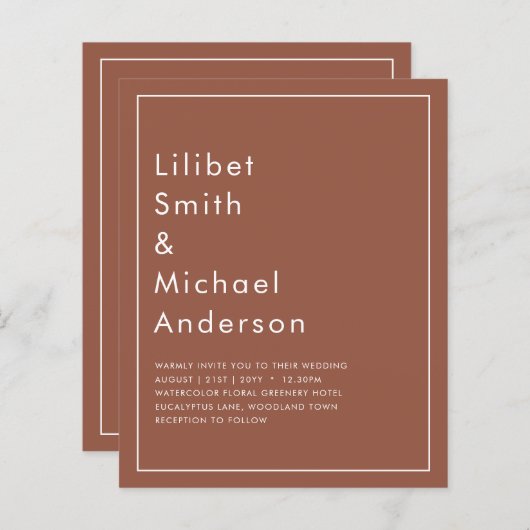 Papier BUDGET Dark Terracotta Mariage monochrome (Devant / Derrière)