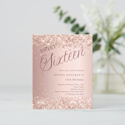 Papier Budget de script or rose Sweet 16 invitation (Debout devant)