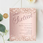 Papier Budget de script or rose Sweet 16 invitation<br><div class="desc">Une invitation Sweet 16 moderne. arrière - plan en or rose et le mot Seize écrit avec de grandes lettres. Décoré de faux parties scintillant,  brille. Personnalisez et ajoutez un nom et des détails du parti. 1 feuille = 1 invite imprimé bord à bord.</div>