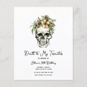 Papier Budget Décès à mes 20 ans Invitation crâne floral