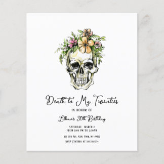 Papier Budget Décès à mes 20 ans Invitation crâne floral