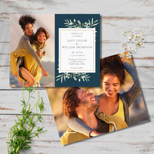 Papier Budget Deep Sea Blue Photo Faire-part de mariage