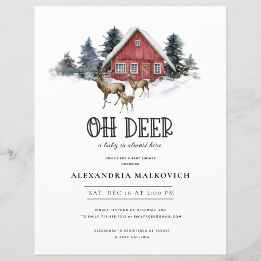Papier Budget Deer Theme Woodland Baby shower Invitation (Devant)