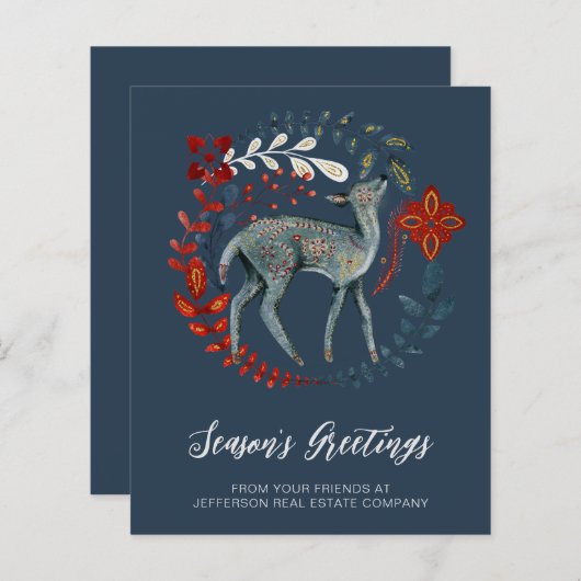 Papier Budget Deer Wreath Nordic Business Holiday Card (Devant / Derrière)