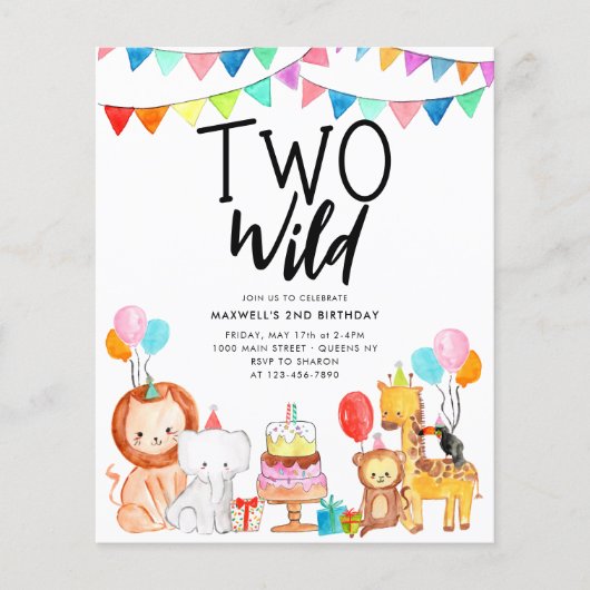 Papier Budget DEUX WILD Safari Party Animaux 2e anniversa (Devant)