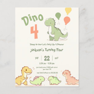 Papier Budget Dino 4 4e anniversaire de fête Invitation