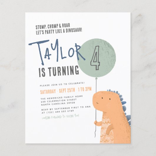 Papier Budget Dinosaur Anniversaire Fête Invitation (Devant)