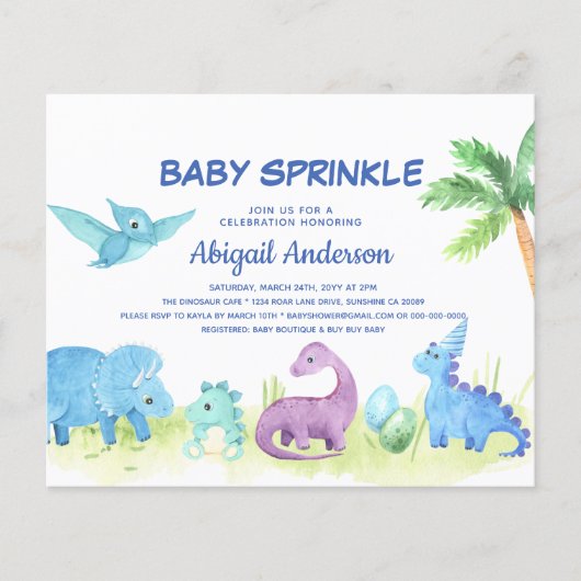 Papier Budget Dinosaur Baby Sprinkle mignon Invitation (Devant)