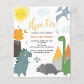 Papier Budget Dinosaur Trois Rex 3e Invitation anniversai (Devant)