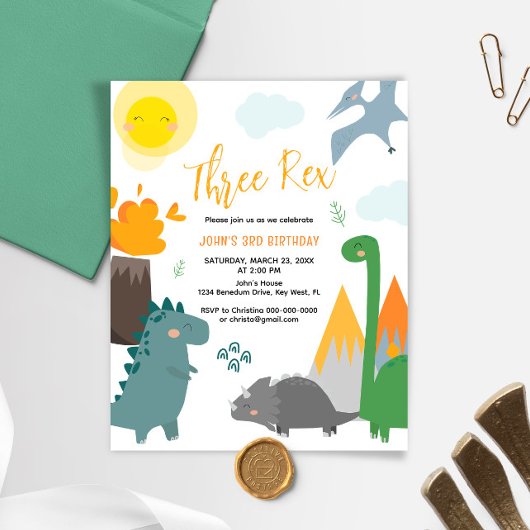 Papier Budget Dinosaur Trois Rex 3e Invitation anniversai