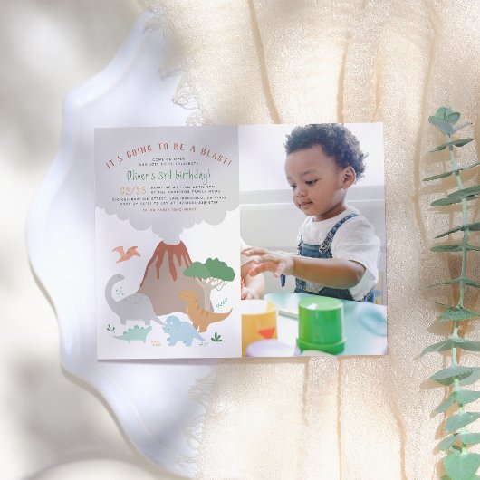 Papier Budget Dinosaur & Volcano Boy Photo Anniversaire