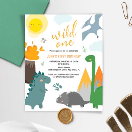 Papier Budget Dinosaur Wild Un 1er anniversaire Invitatio