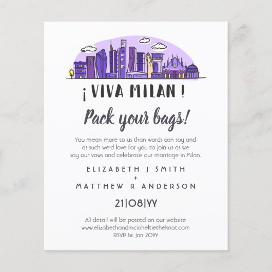 Papier Budget d'invitation manuscrit du Mariage MILAN Sky (Devant)