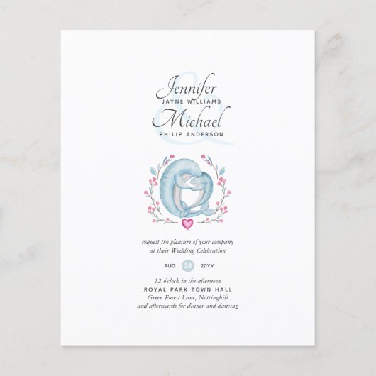 Papier Budget Dolphins en amour Vie marine Mariage Invite (Devant)