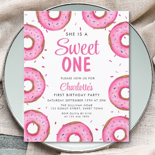 Papier Budget Donut Girl's First Birthday Party Invitatio