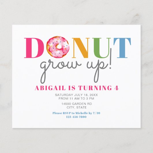 Papier Budget Donut Grow up mignon fête d'anniversaire sp (Devant)