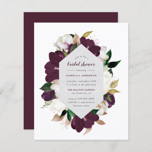 Papier Budget Doré & Fleurs Violettes de Prunier Salle de (Devant / Derrière)