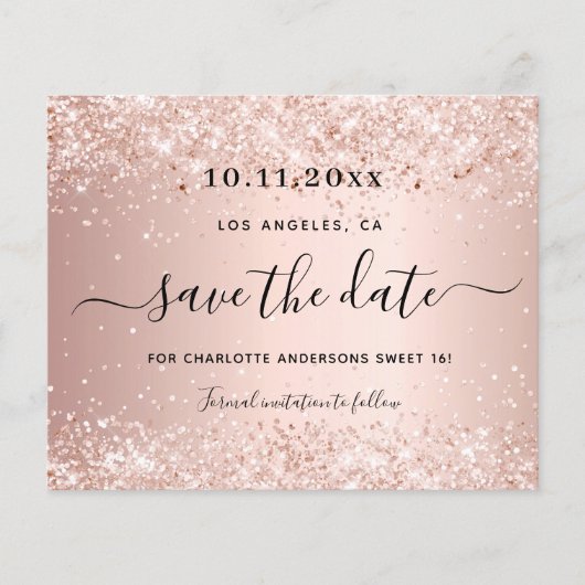 Papier Budget douce 16 rose parties scintillant or enregi (Devant)