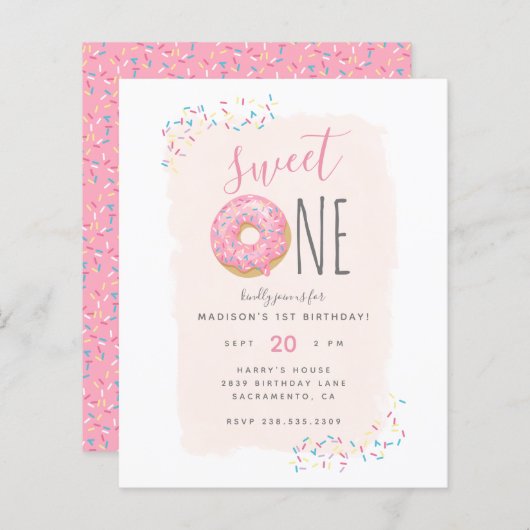 Papier Budget Doughnut Parsemée Blush Sweet 1er anniversa (Devant / Derrière)