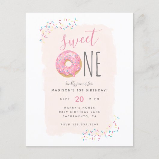 Papier Budget Doughnut Parsemée Blush Sweet 1er anniversa (Devant)