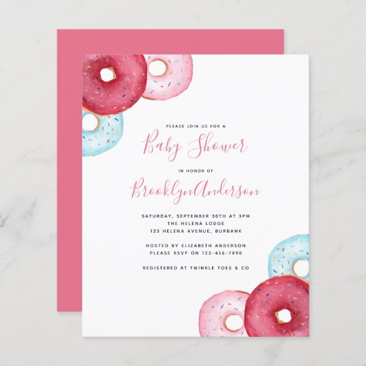 Papier Budget Doughnuts Baby Shower Invite (Devant / Derrière)