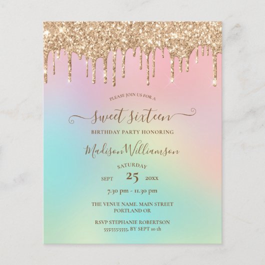 Papier Budget Dripping Gold Parties scintillant Sweet 16 (Devant)