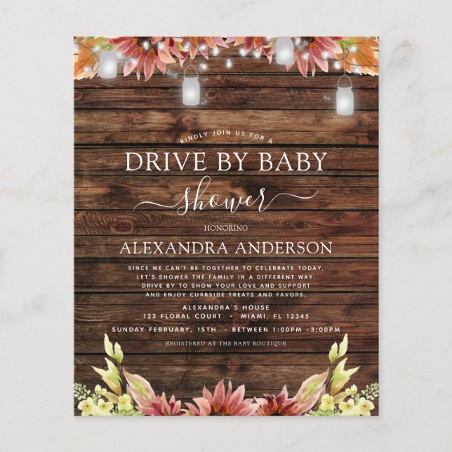 Papier Budget Drive by Baby shower Rustic Sunflowers (Devant)