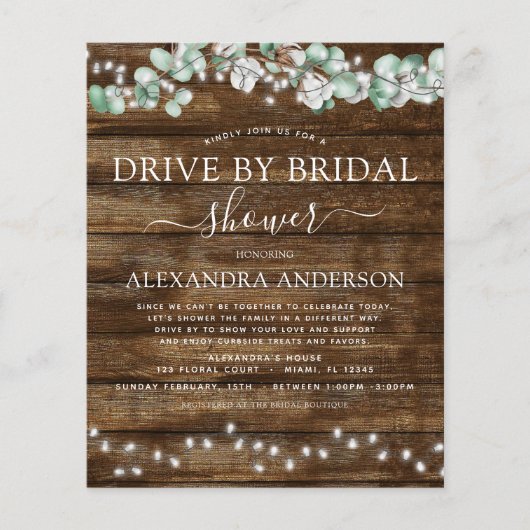 Papier Budget Drive by Bridal Shower Eucalyptus Rustique (Devant)