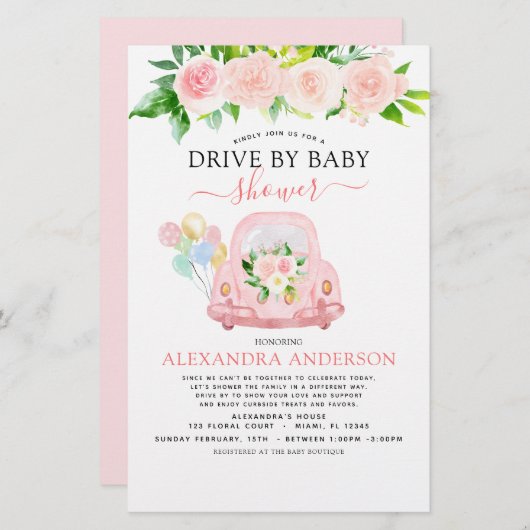 Papier Budget Drive Par Baby shower Floral Blush Pink (Devant / Derrière)
