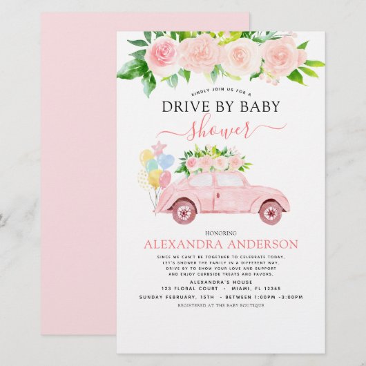 Papier Budget Drive Par Baby shower Floral Blush Pink (Devant / Derrière)
