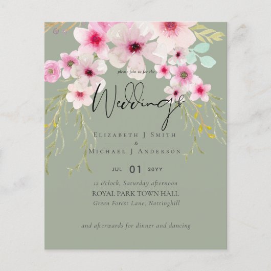 Papier Budget du script de Mariage floral rose vif (Devant)