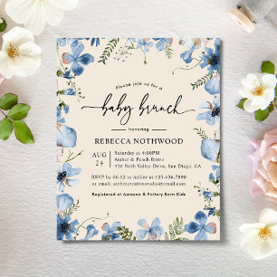 Papier Budget Dusky Blue Flora Baby Brunch Invitation