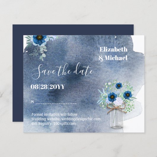 Papier BUDGET Dusty Bleu Dates de sauvegarde Monochromati (Devant / Derrière)