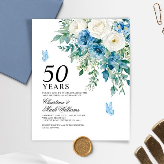Papier Budget Dusty Blue 50th Wedding Anniversary Invite