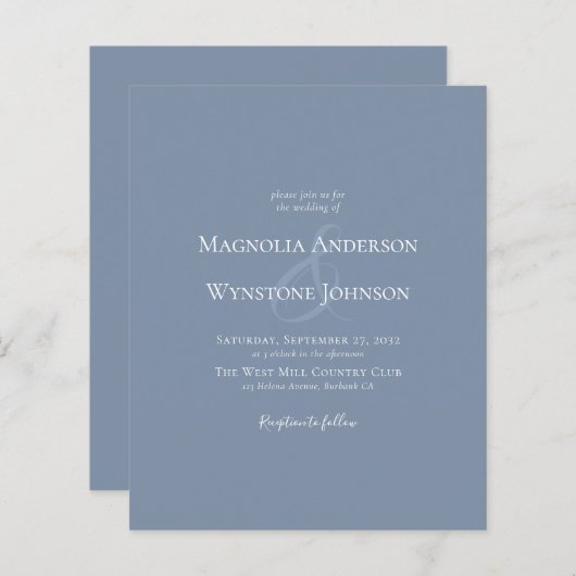 Papier Budget Dusty Blue Ampersand Faire-part de mariage (Devant / Derrière)