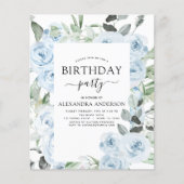 Papier Budget Dusty Blue Anniversaire Fête Florale Invita (Devant)