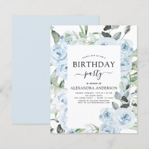 Papier Budget Dusty Blue Anniversaire Fête Florale Invita
