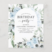 Papier Budget Dusty Blue Anniversaire Fête Florale Invita (Devant)