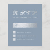 Papier Budget Dusty Blue Argent Calligraphie Mariage RSVP (Devant)