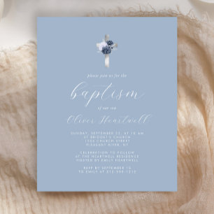 Papier Budget Dusty Blue Argent Floral Croix Garçons Bapt