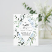 Papier Budget Dusty Blue Baby shower Floral Invitation (Debout devant)