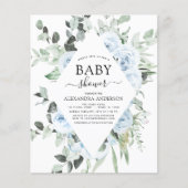 Papier Budget Dusty Blue Baby shower Floral Invitation (Devant)