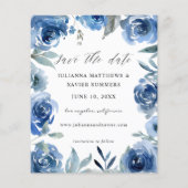 Papier Budget Dusty Blue & Blu Floral Enregistrer la date (Dos)