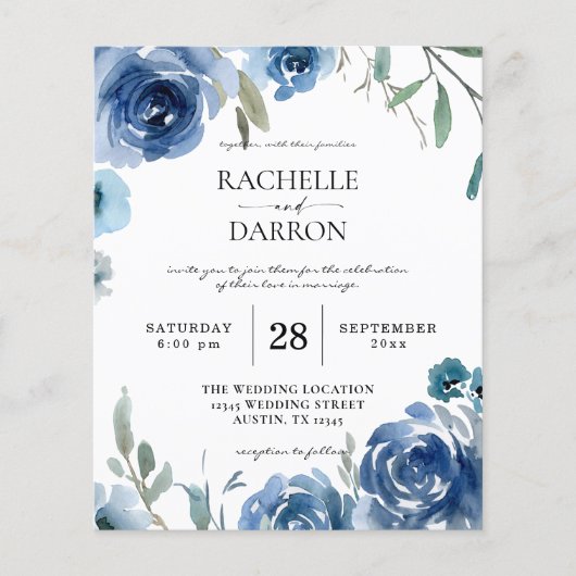 Papier Budget Dusty Blue & Blue Floral Mariage (Devant)